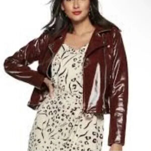 NWT Nine West Women Vegan Leather Jacket M Burgundy red brown